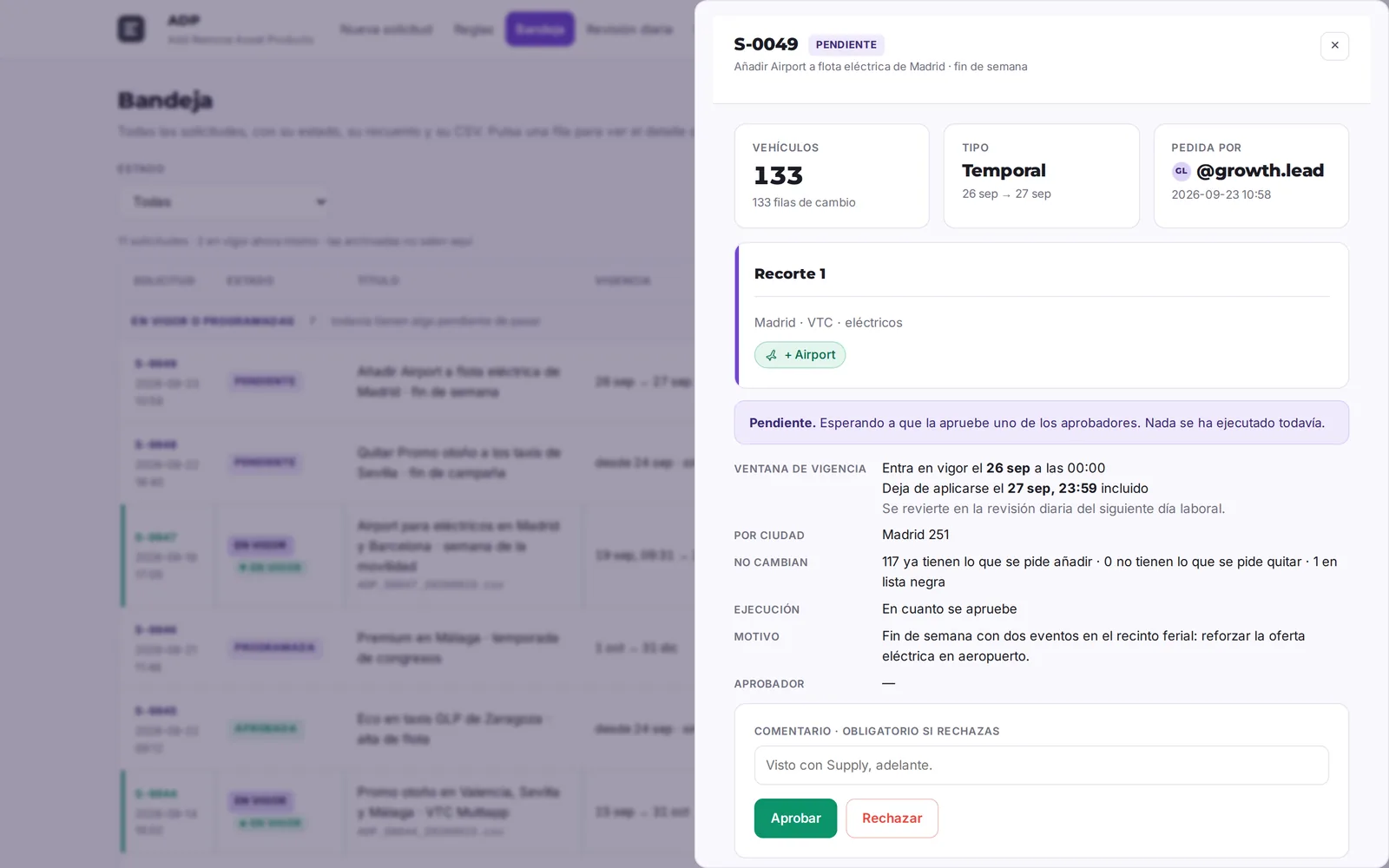 Request detail with approval panel