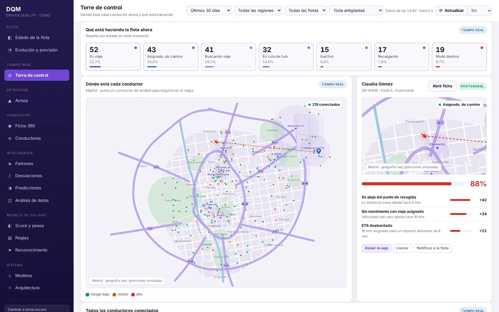 DQM control tower with a live map