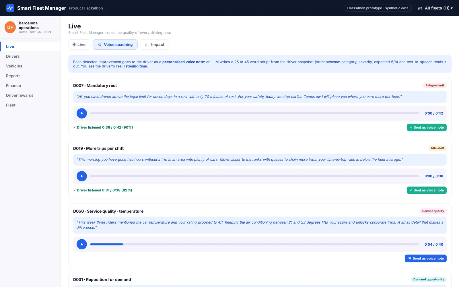 Voice coaching view with scripts